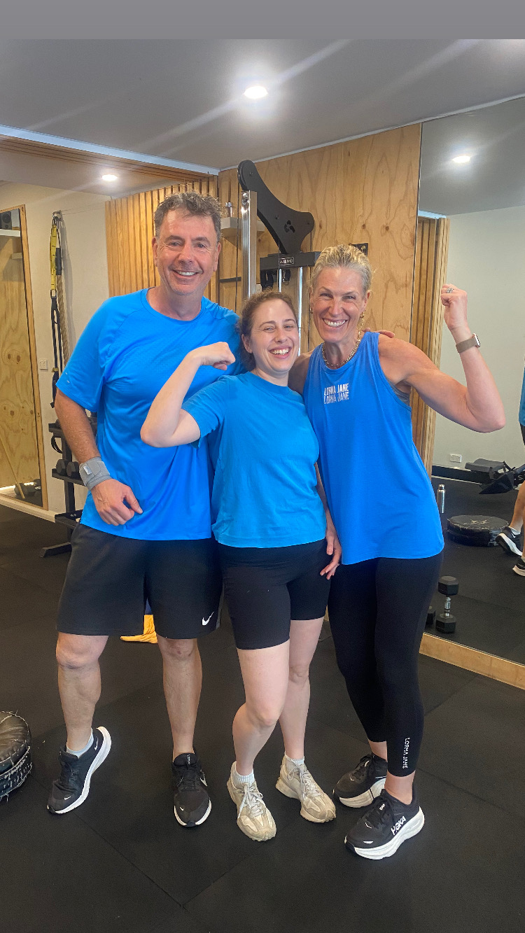 Small group personal training clients at The Fitness Space, Maroubra Three small group training clients at The Fitness Space studio in Maroubra